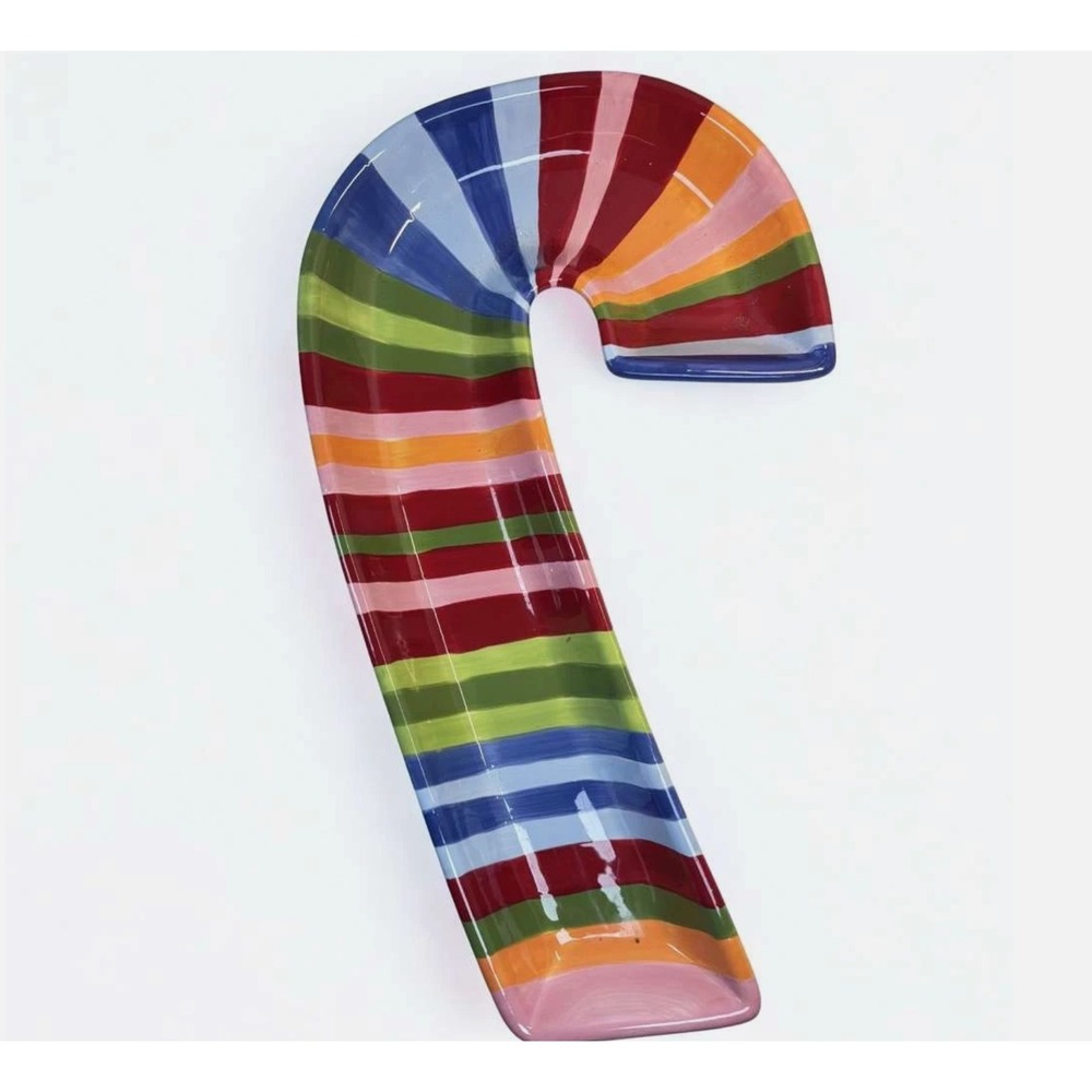 Target Multi-striped Hand Painted Candy-cane Ceramic Serving Tray 18"x4.5"x2"
